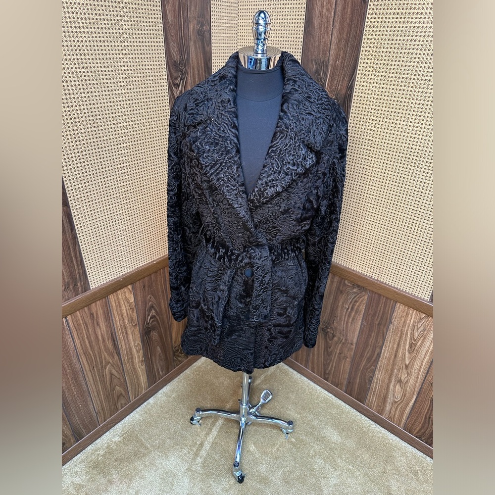 MARCO GIANOTTI MILANO DYED BLACK PERSIAN LAMB KARAKUL FUR COAT JACKET LARGE